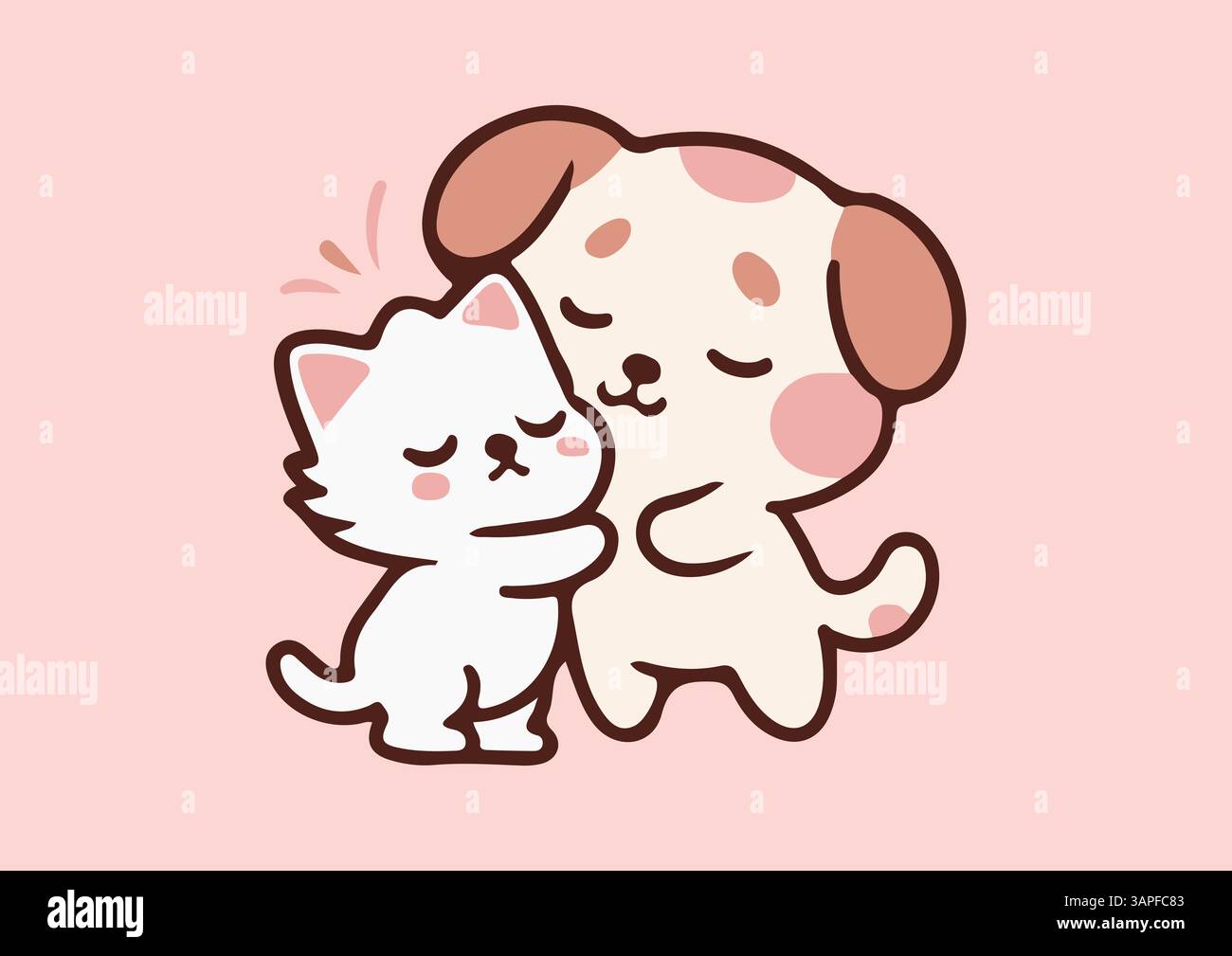 Cute cat with puppy logo, puppy and cat illustration file high quality minimal style template download Stock Photo