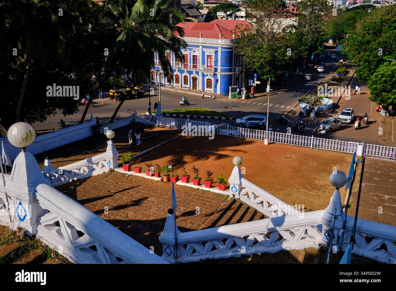 India, Goa state, Panaji (or Panjim), the state capital, the Church of Our Lady of the Immaculate Conception staircase, Unesco World Heritage Stock Photo