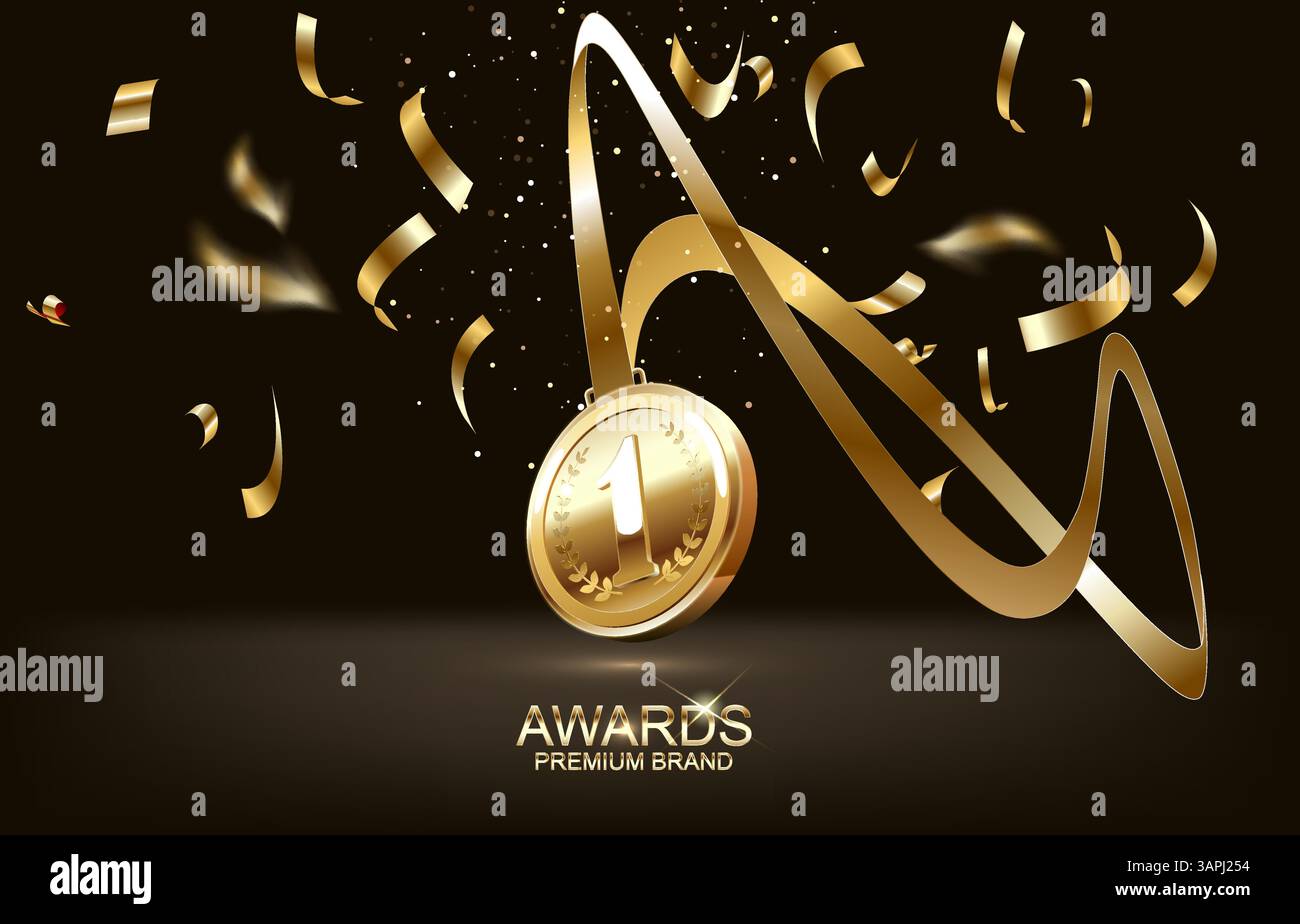 Gold 1st Place Medal Vector Metal Realistic Badge With Vector 3d