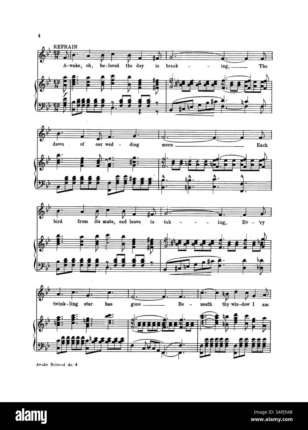 Sheet music for 'Awake, Beloved for Our Wedding Morn' by Clarice Manning, arranged by Eugene Platzmann. Back cover features titles from 'The Gem Dance Folio for 1911.' Stock Photo