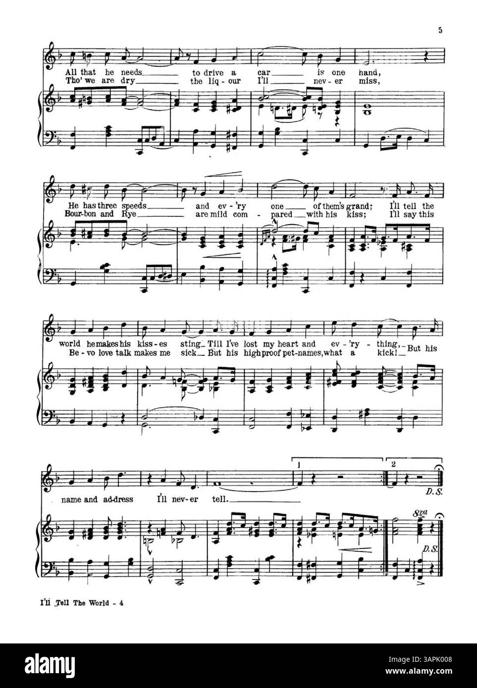 The sheet music for 'I'll Tell the World', sung by Miss Nora Bayes in ...