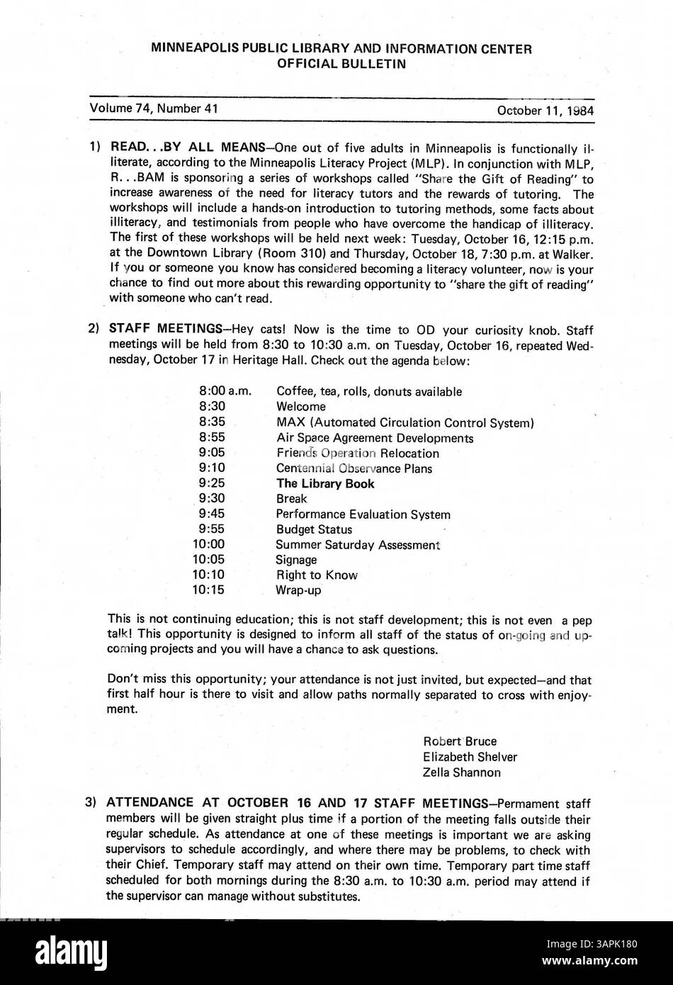 This 1984 Minneapolis Public Library Official Bulletin serves as a ...