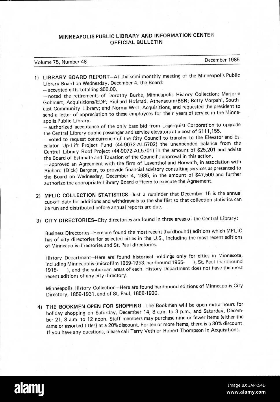 The 1985 edition of the Minneapolis Public Library Official Bulletin ...