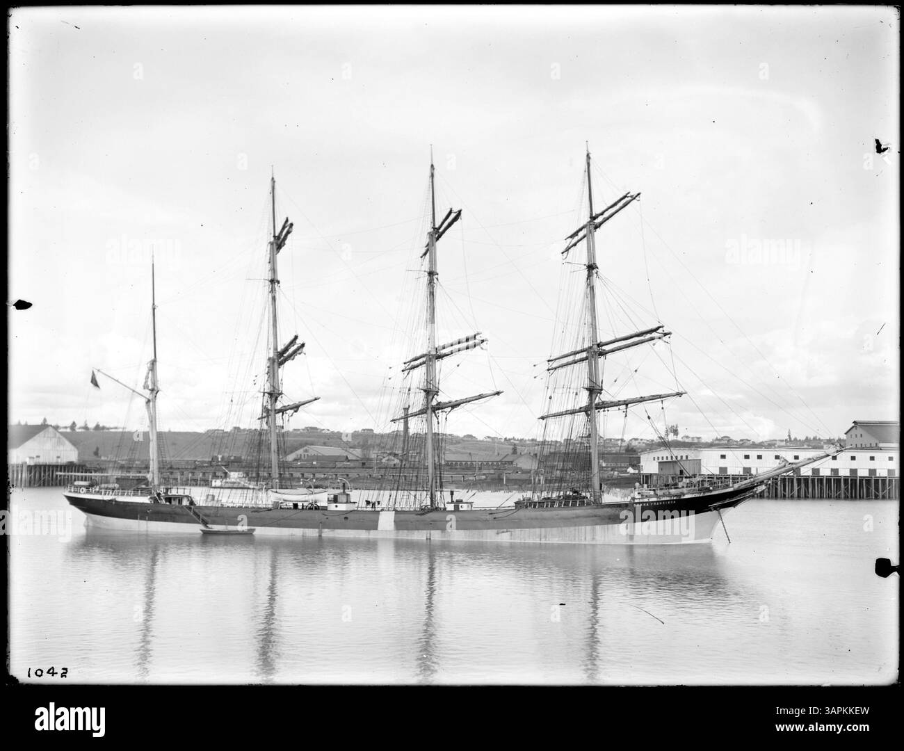 Vintage B&W photo of large sailboat at anchor, late 19th / early 20th Vintage B&W photo of large sailboat at anchor, late 19th / early 20th