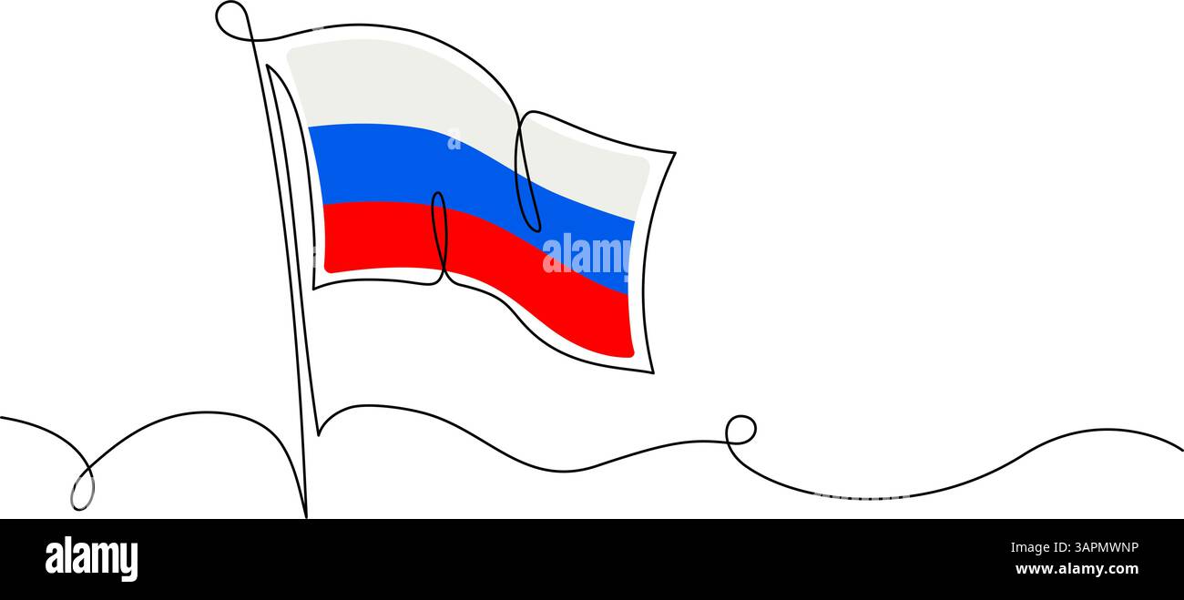 National Russian flag single line abstract vector drawing on white background. Stock Vector