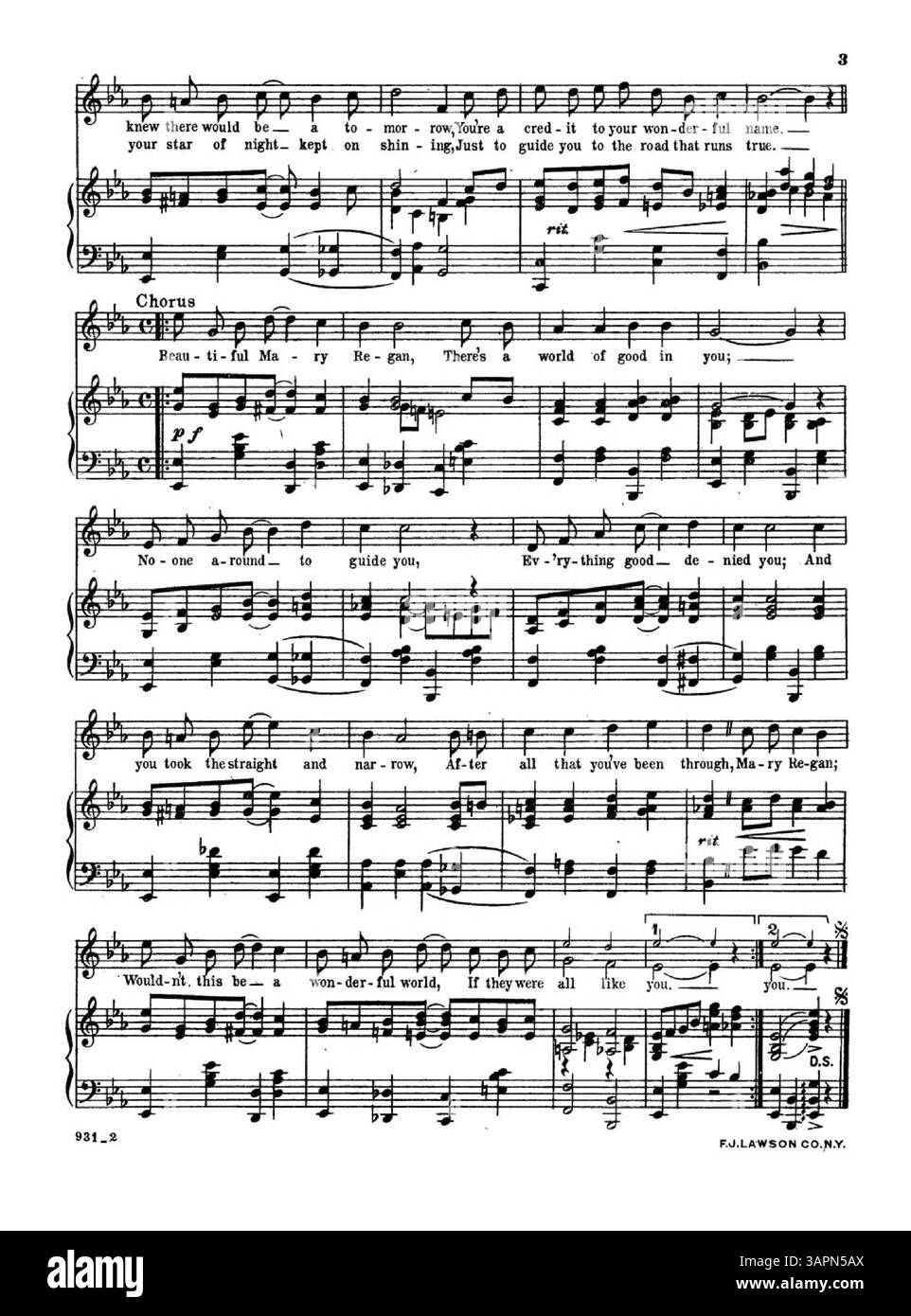 The back cover of the sheet music for 'Mary Regan' features an