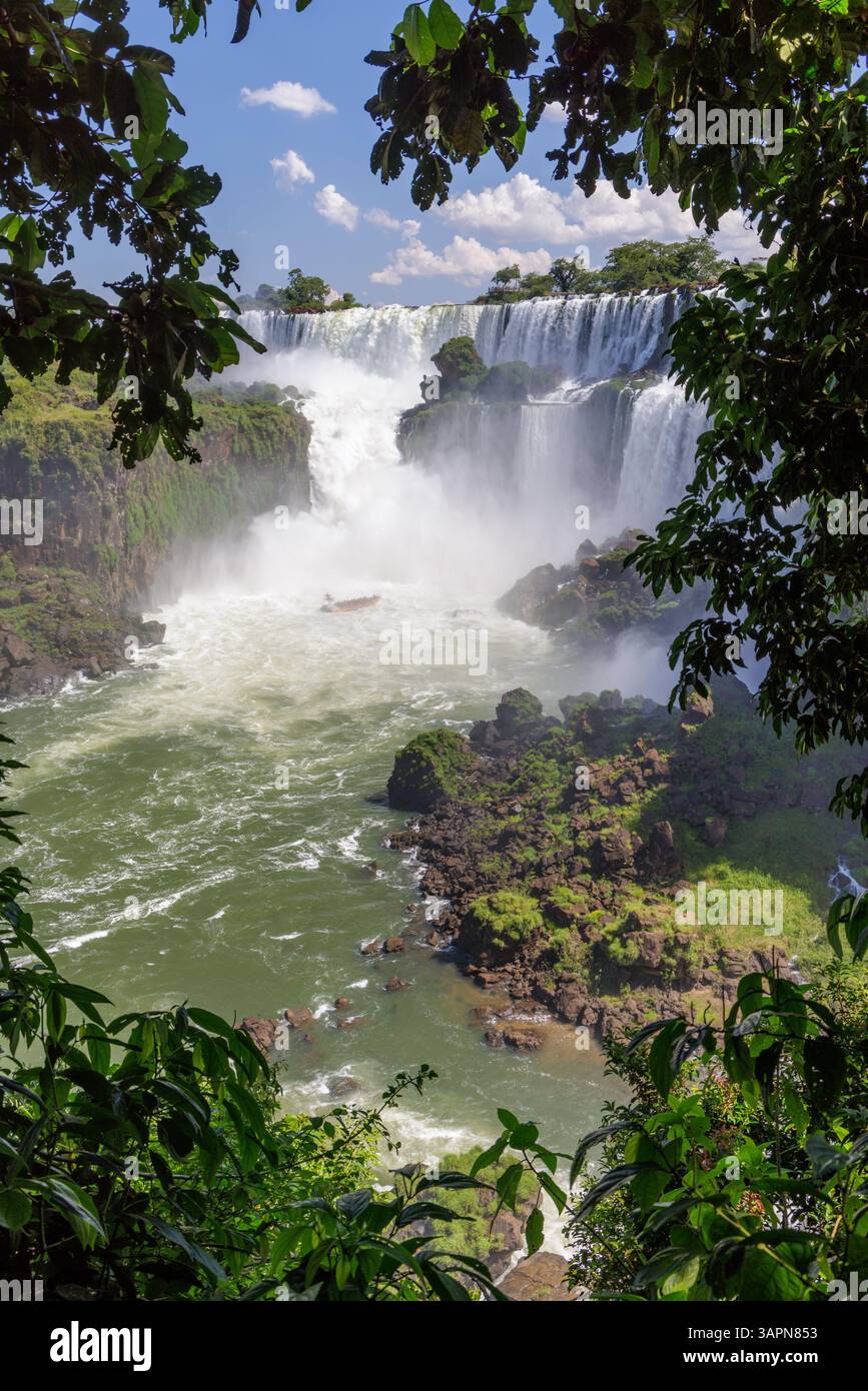 View of the Iguazu Falls among the vegetation in Misiones, Argentina. Stock Photo
