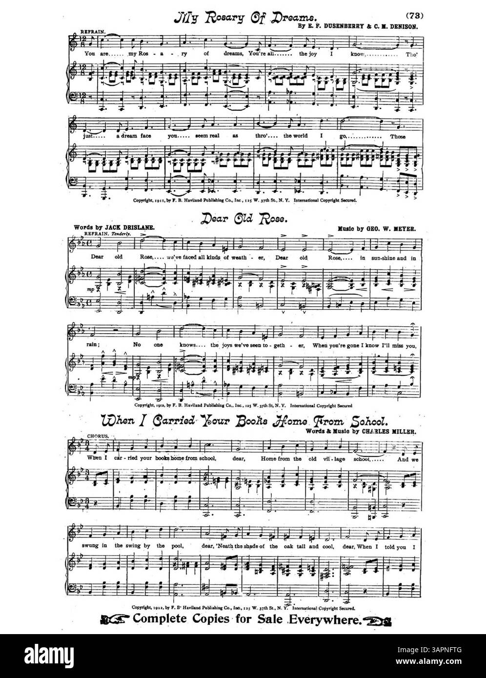 'Come Ma Honey Come' features lyrics by J.P. Sinnott and music by Verna Wilkins. Pages advertise related songs, including 'My Rosary of Dreams,' 'Dear Old Rose,' and 'When I Carried Your Books Home.' Inside front cover contains additional advertisements with music excerpts. Color discrepancies may occur in the digital image. Stock Photo