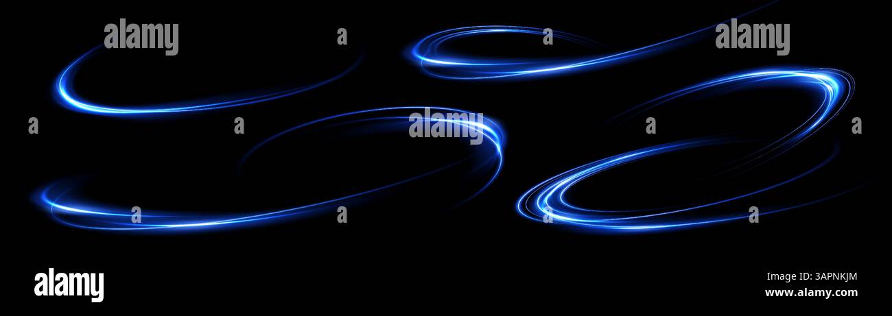 Dynamic Blue Light Swirls on a Striking Black Background in an Artful ...