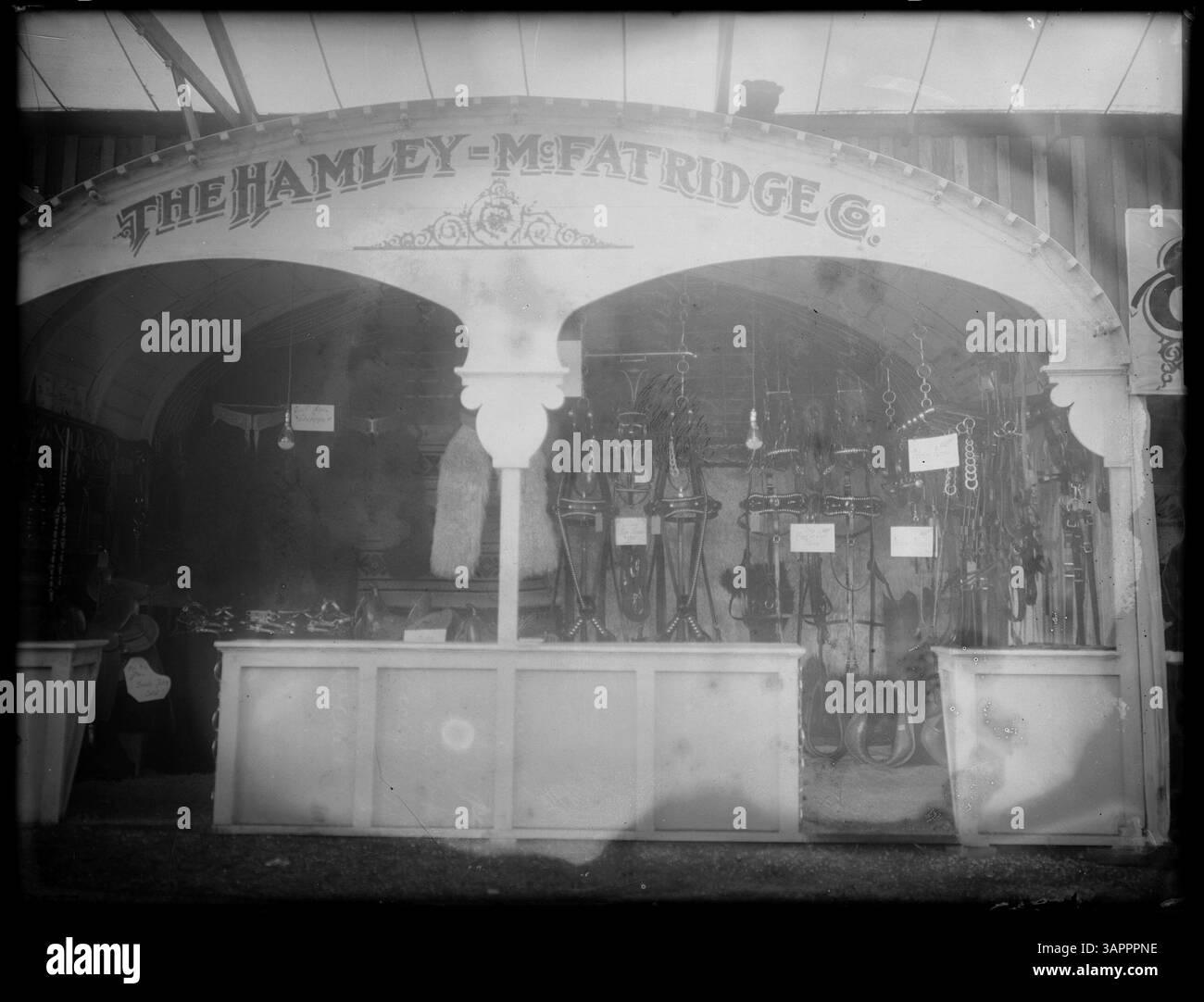 Photograph showing a booth at a fair, capturing a historical scene from ...