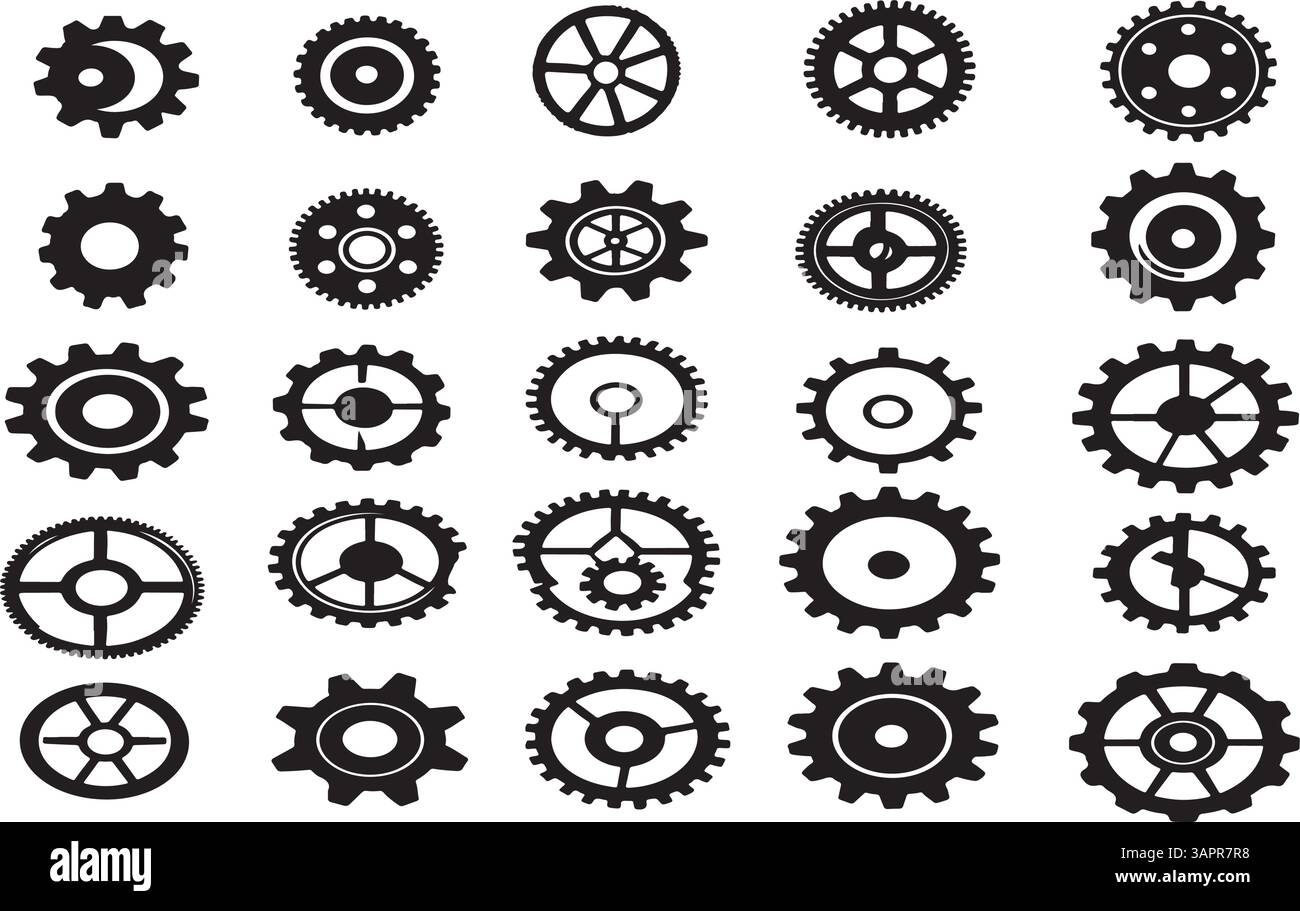 Gear solic icon set black and white Stock Vector