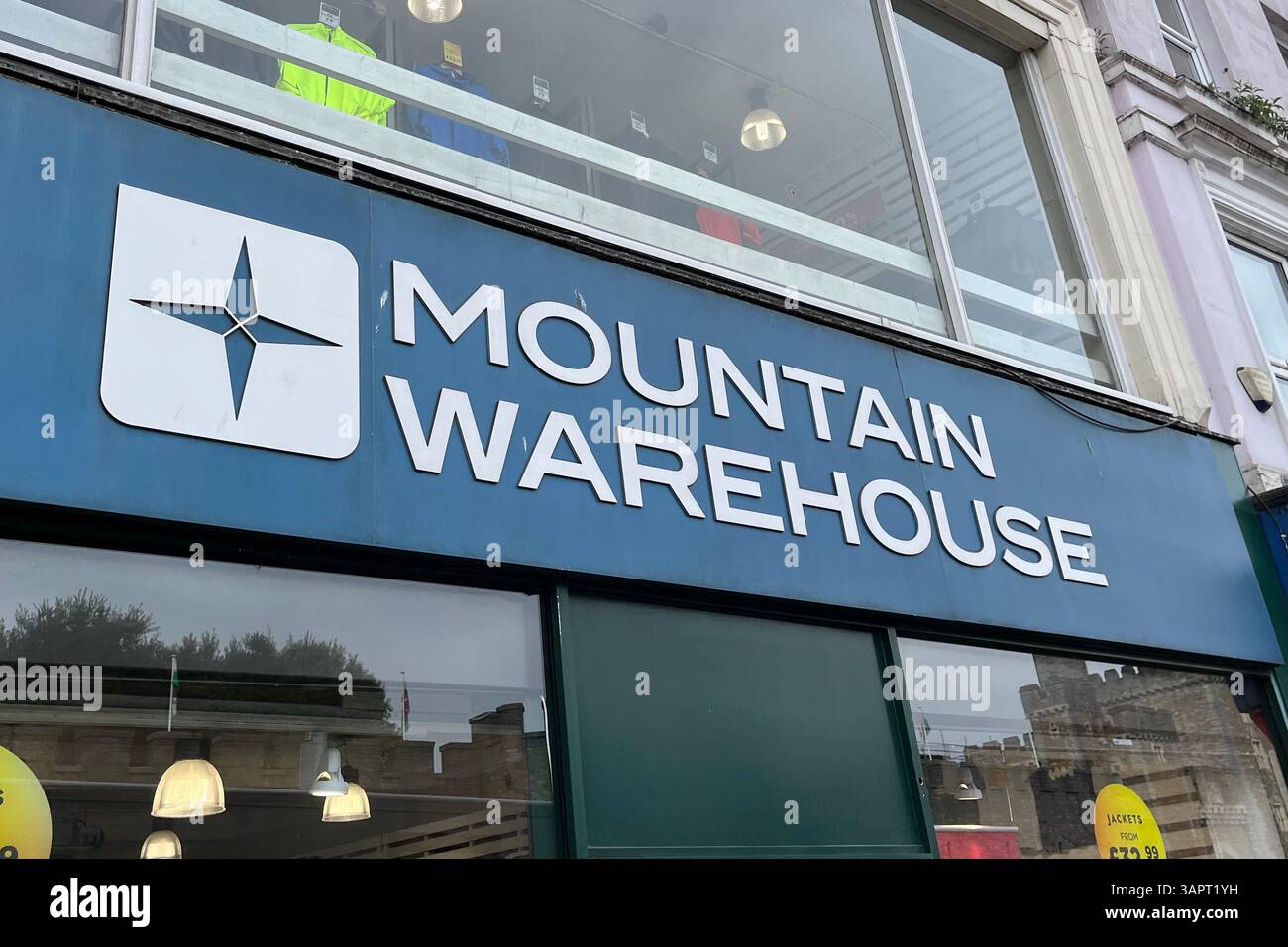 Mountain Warehouse Signage on Duke Street. Cardiff, Wales, United Kingdom. 12th April 2025. - Smartphone Captured Stock Image