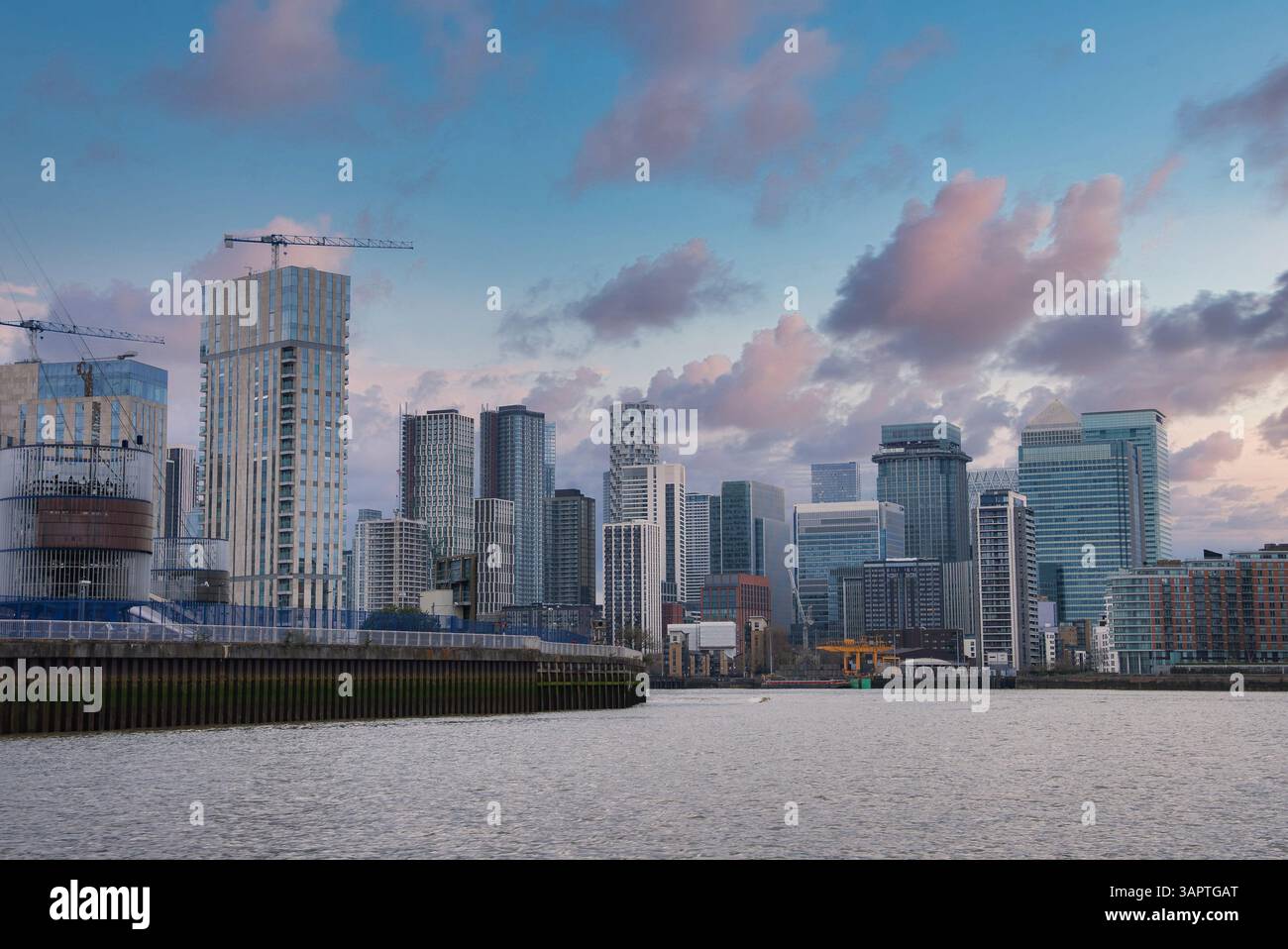 Canary Wharf Skyline with Skyscrapers and River Thames in London Stock ...