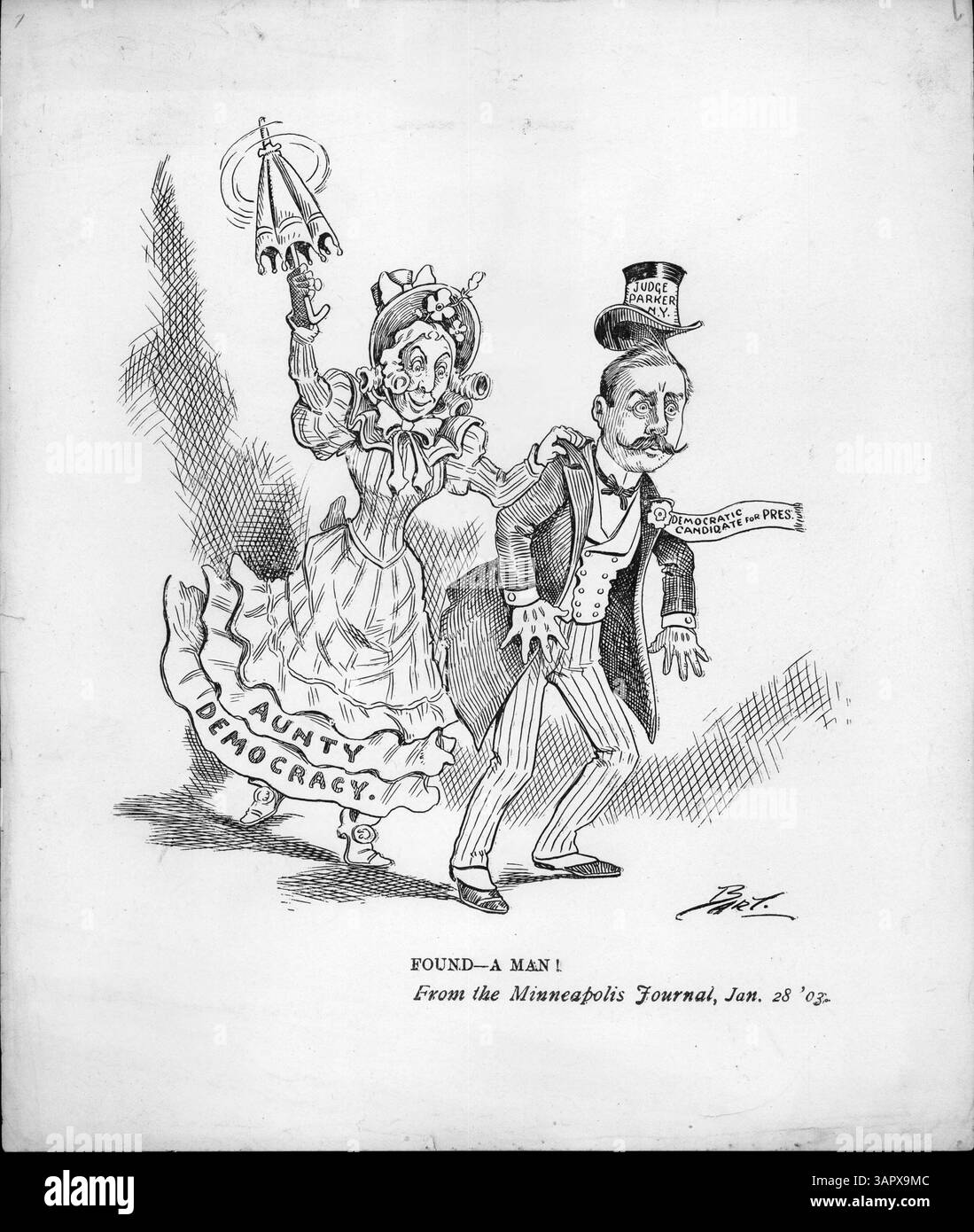 This political cartoon from 1904 depicts Aunty Democracy triumphantly ...