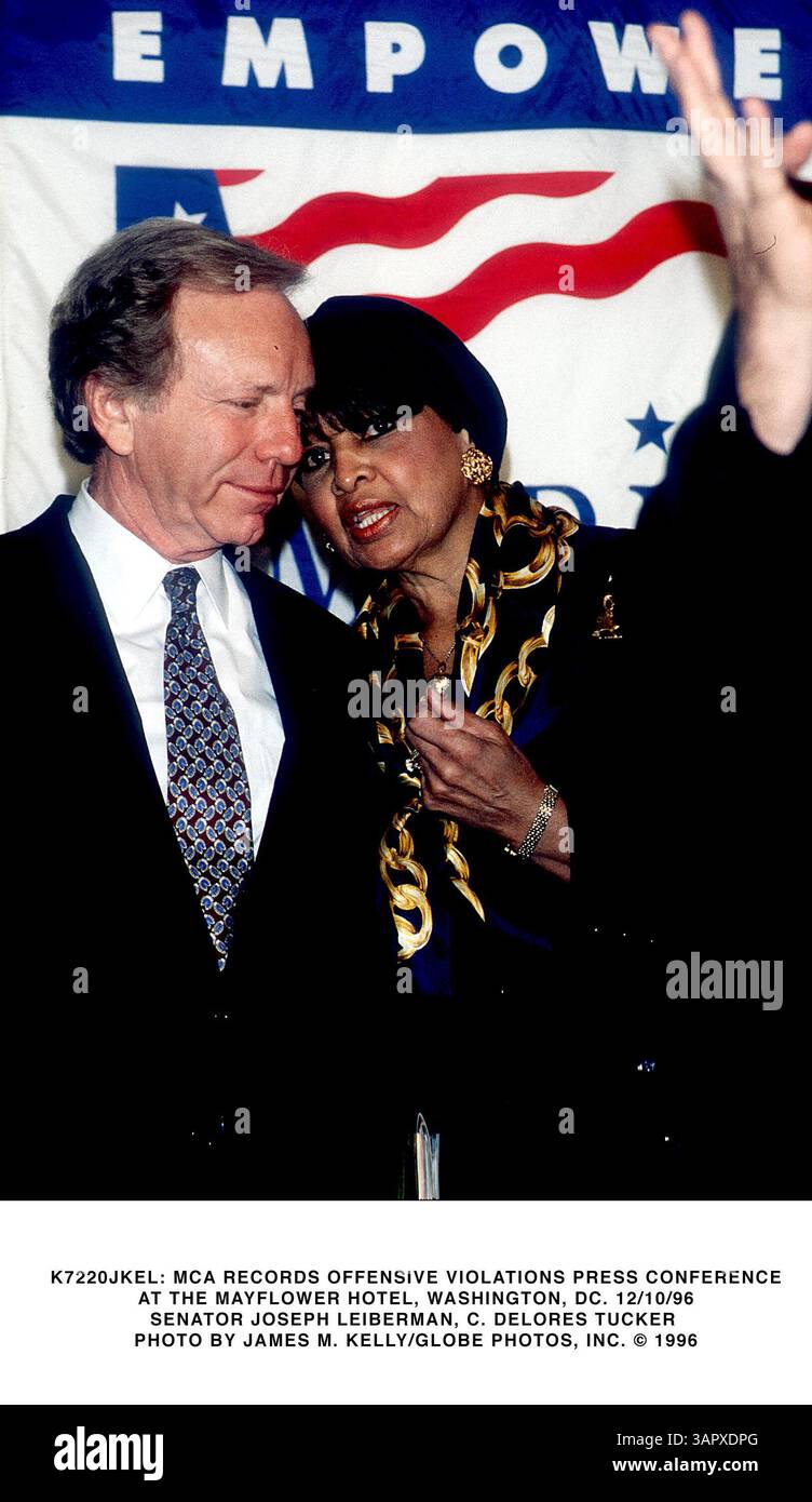 Jan. 1, 2011 - K7220JKEL: MCA RECORDS OFFENSIVE VIOLATIONS PRESS CONFERENCE.AT THE MAYFLOWER HOTEL, WASHINGTON, DC. 12/10/96.SENATOR JOSEPH LEIBERMAN, C. DELORES TUCKER . JAMES M. KELLY/   1996(Credit Image: © Globe Photos/ZUMAPRESS.com) Stock Photo