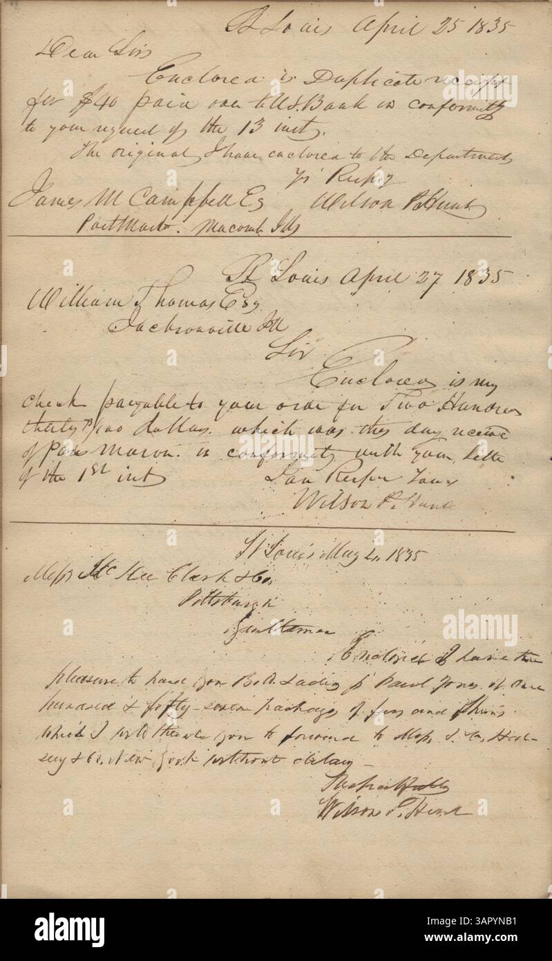 This letter book from Wilson P. Hunt, dated between 1834 and 1842 ...