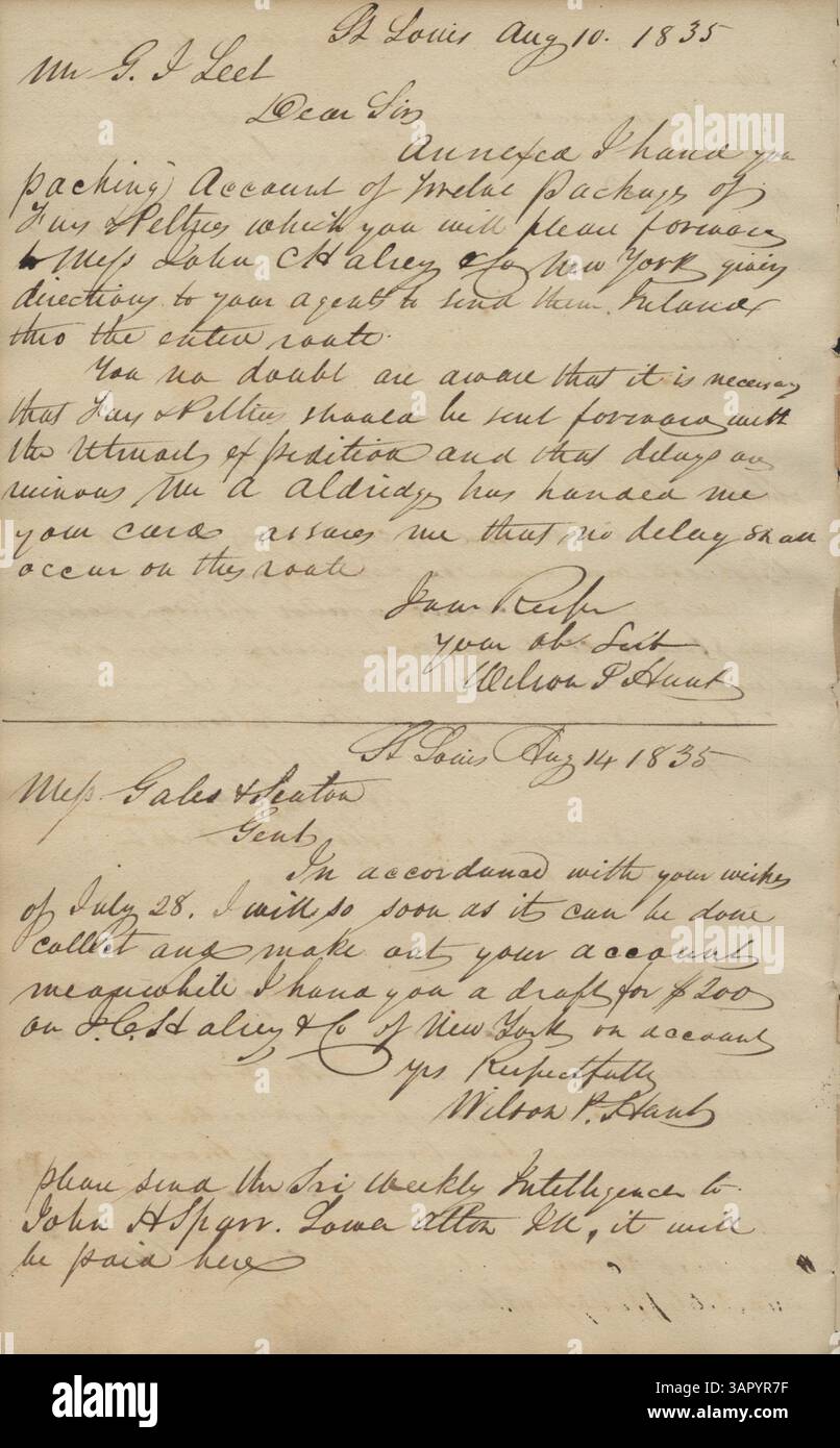 The letter book of Wilson P. Hunt (1834-1842), held by the Missouri ...