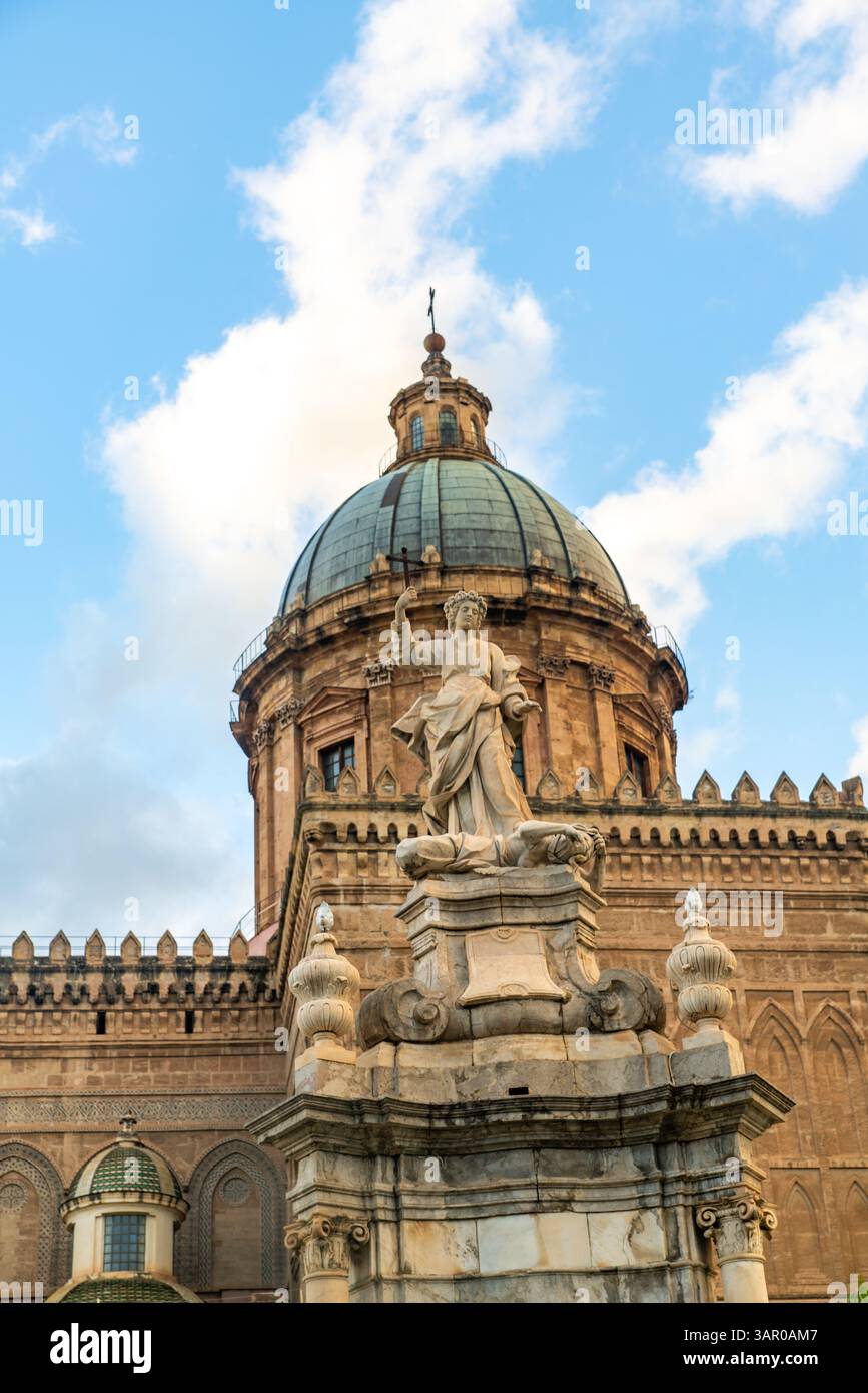 Historical Architecture Of Sicily Stunning Dome And Statue Stock Photo Historical Architecture Of Sicily Stunning Dome And Statue Stock Photo