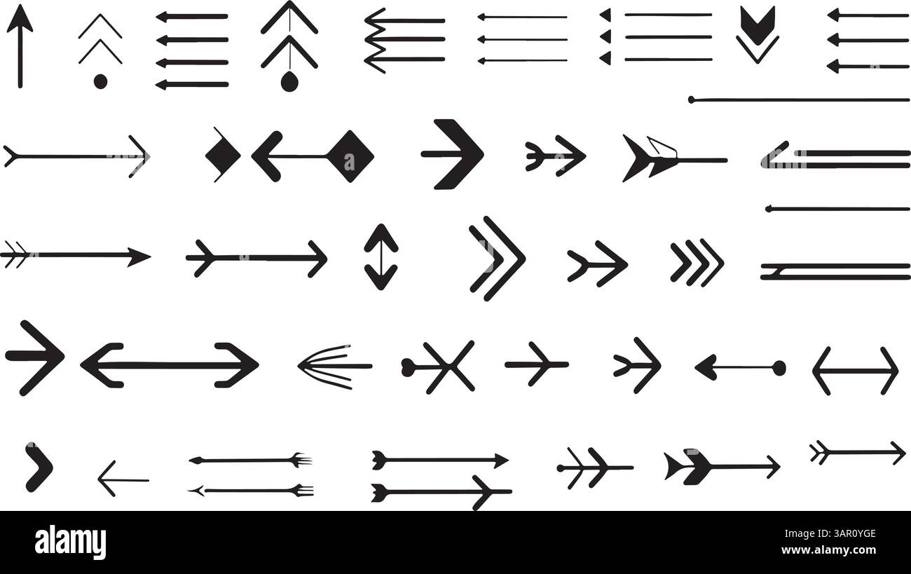 Arrow Icon Set, Pixel Perfect Vector black and white Stock Vector