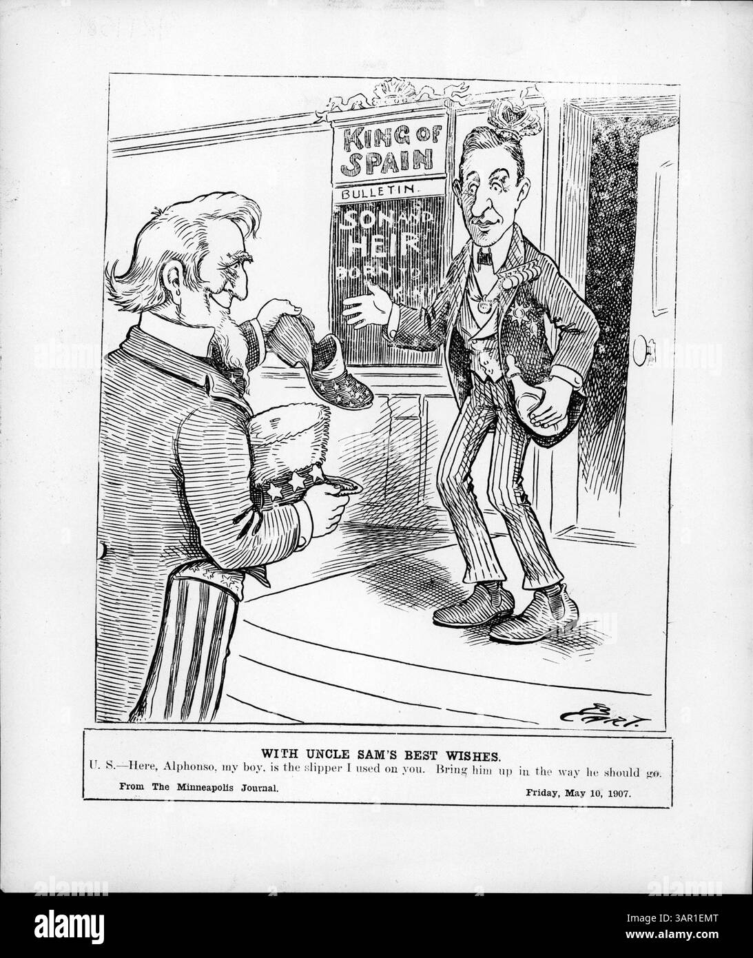 In this cartoon, Uncle Sam presents Alfonso XIII of Spain with 'the ...