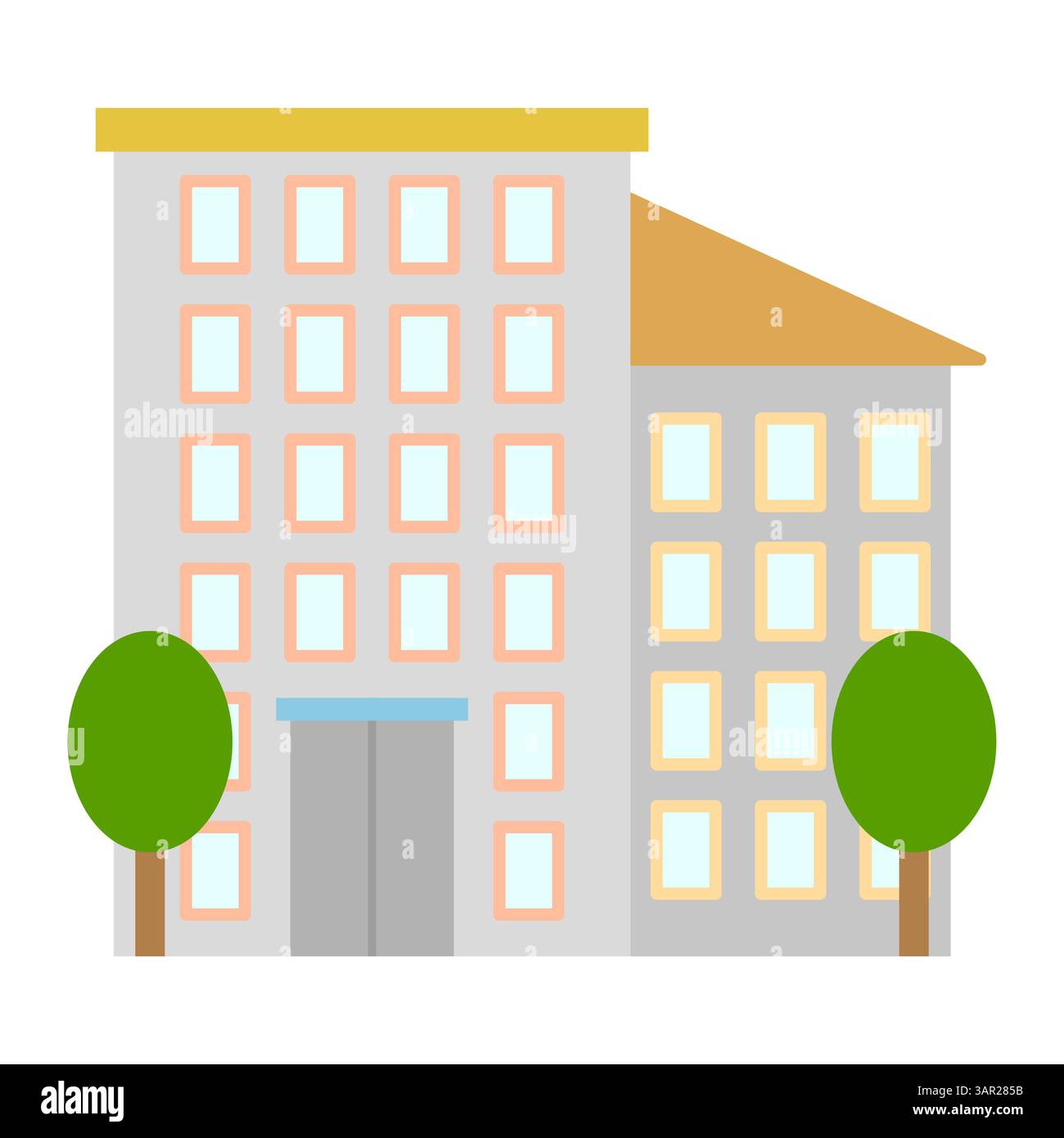 Modern building vector. Window layout shape. Tree elements front. City ...
