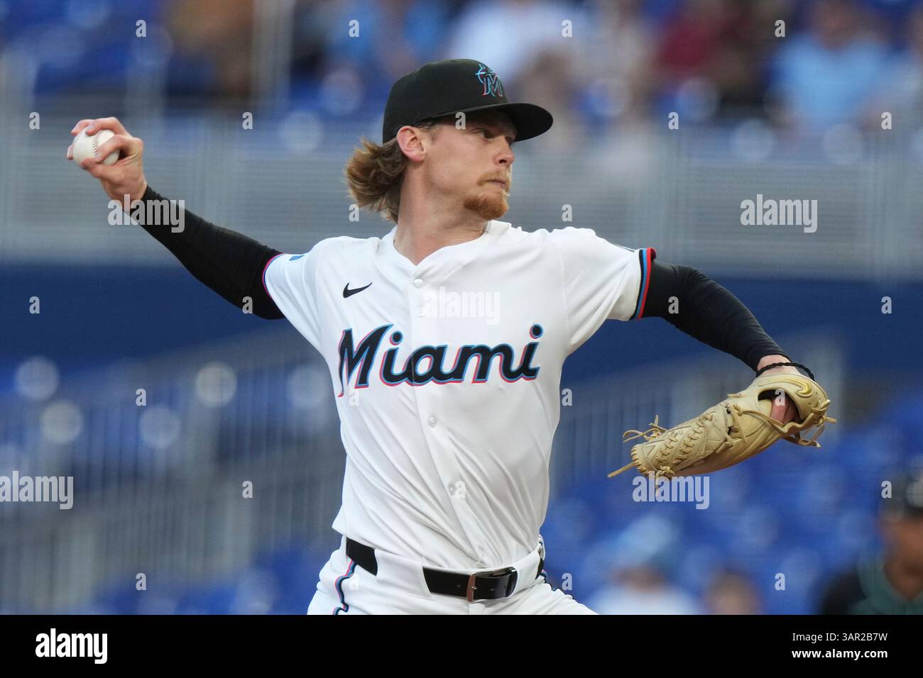 Miami Marlins starting pitcher Max Meyer throws during the first inning ...