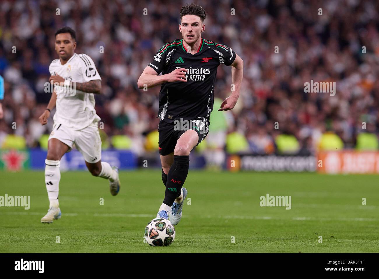 Madrid, Spain. 16th Apr, 2025. Declan Rice of Arsenal FC seen in action ...