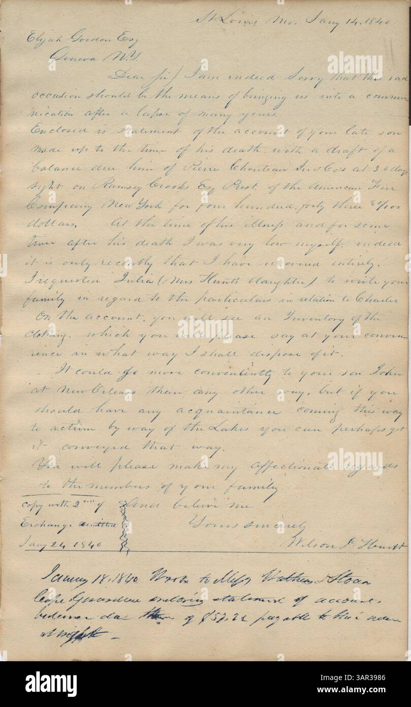 The letter book of Wilson P. Hunt, spanning from 1834 to 1842, includes ...