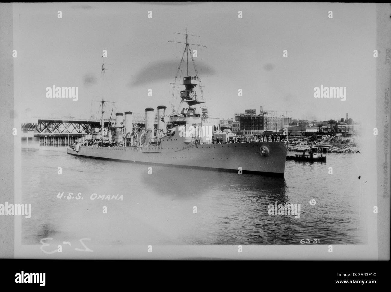 Photograph of USS Omaha midstream, part of the nitrate collection at the University of Oregon Libraries. Stock Photo