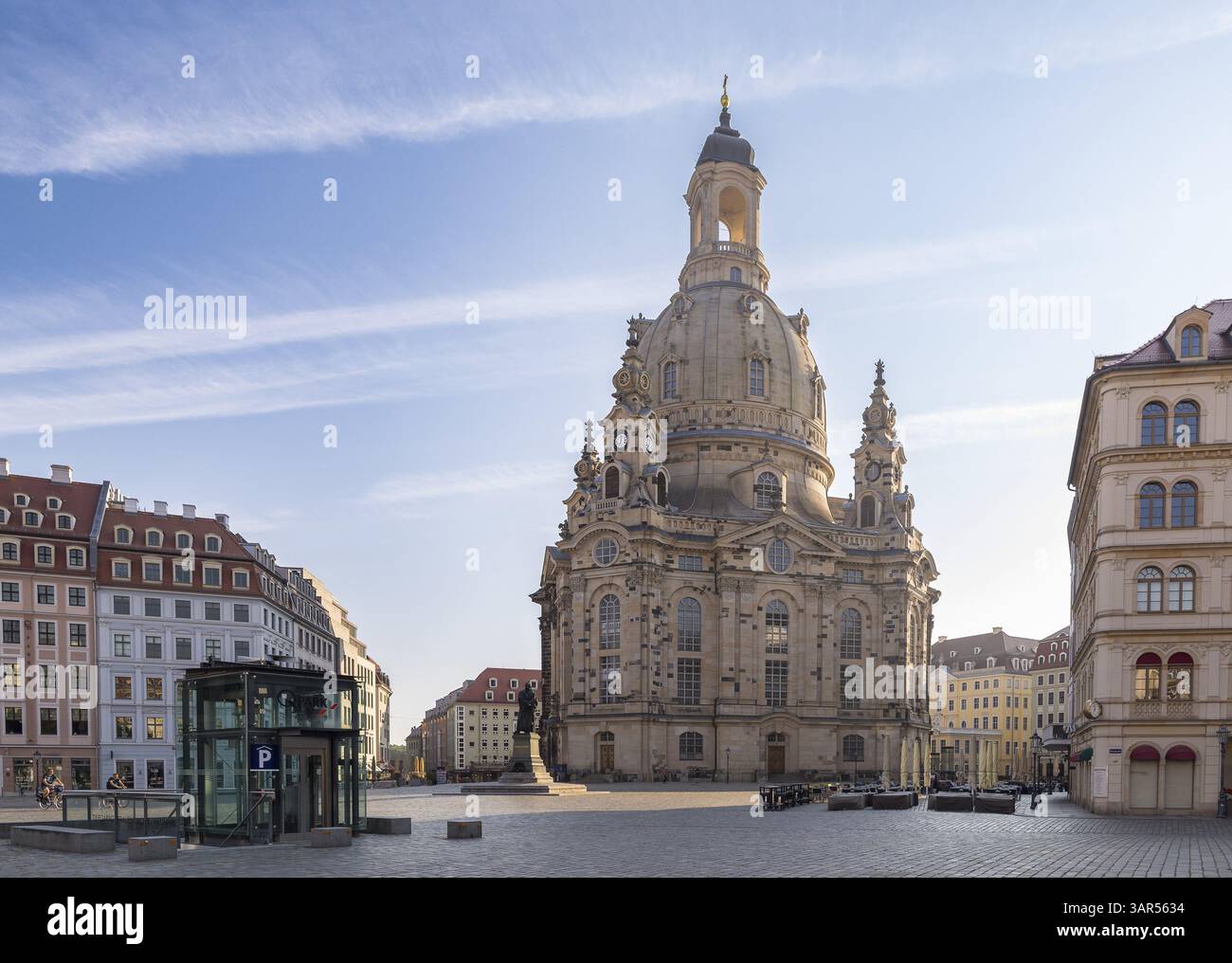 Church of Our Lady and Neumarkt in the early morning, Dresden, Saxony, Germany, Europe Stock Photo