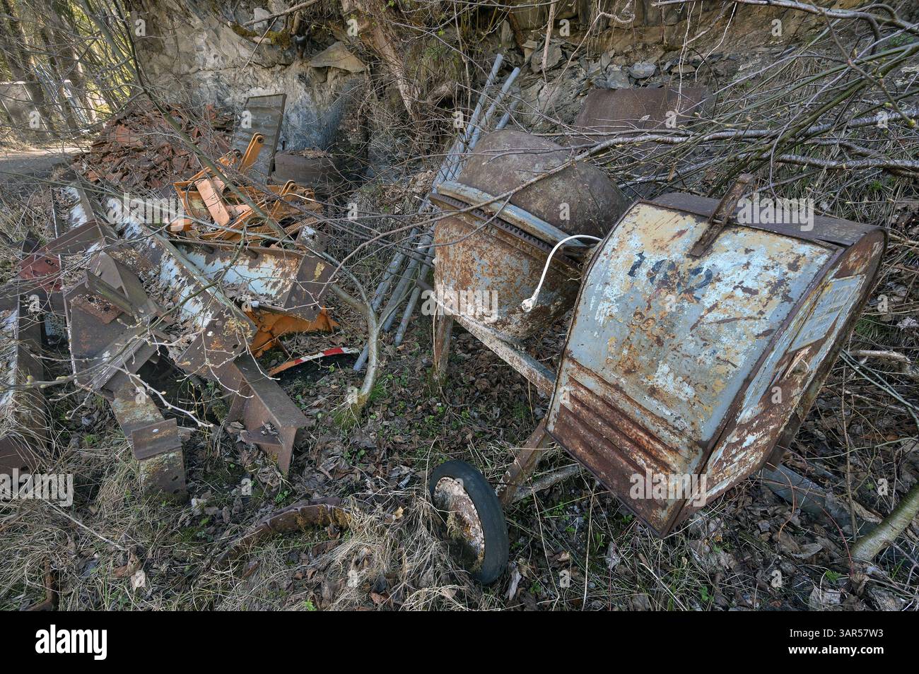 Old rusty concrete mixer, Germany, Europe Stock Photo