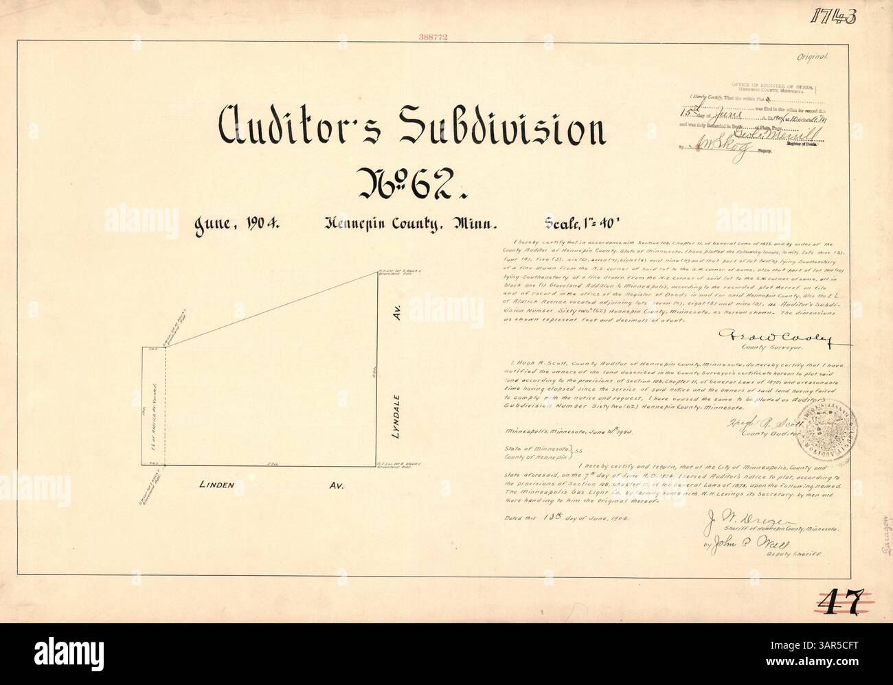 This document refers to Auditor's Subdivision No. 62, a land ...