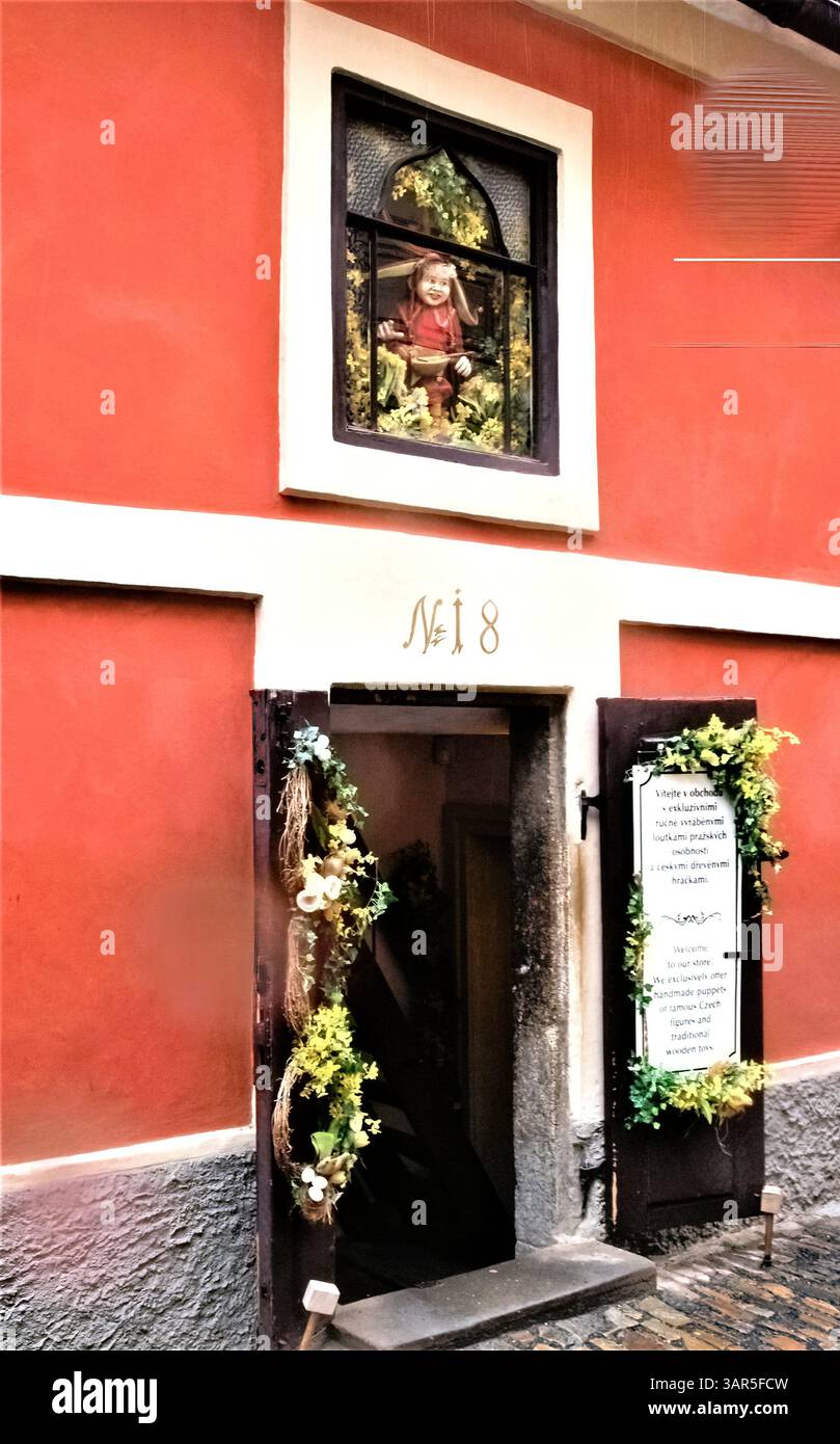 Golden Lane Number 18 Building in Prague Castle.. Stock Photo