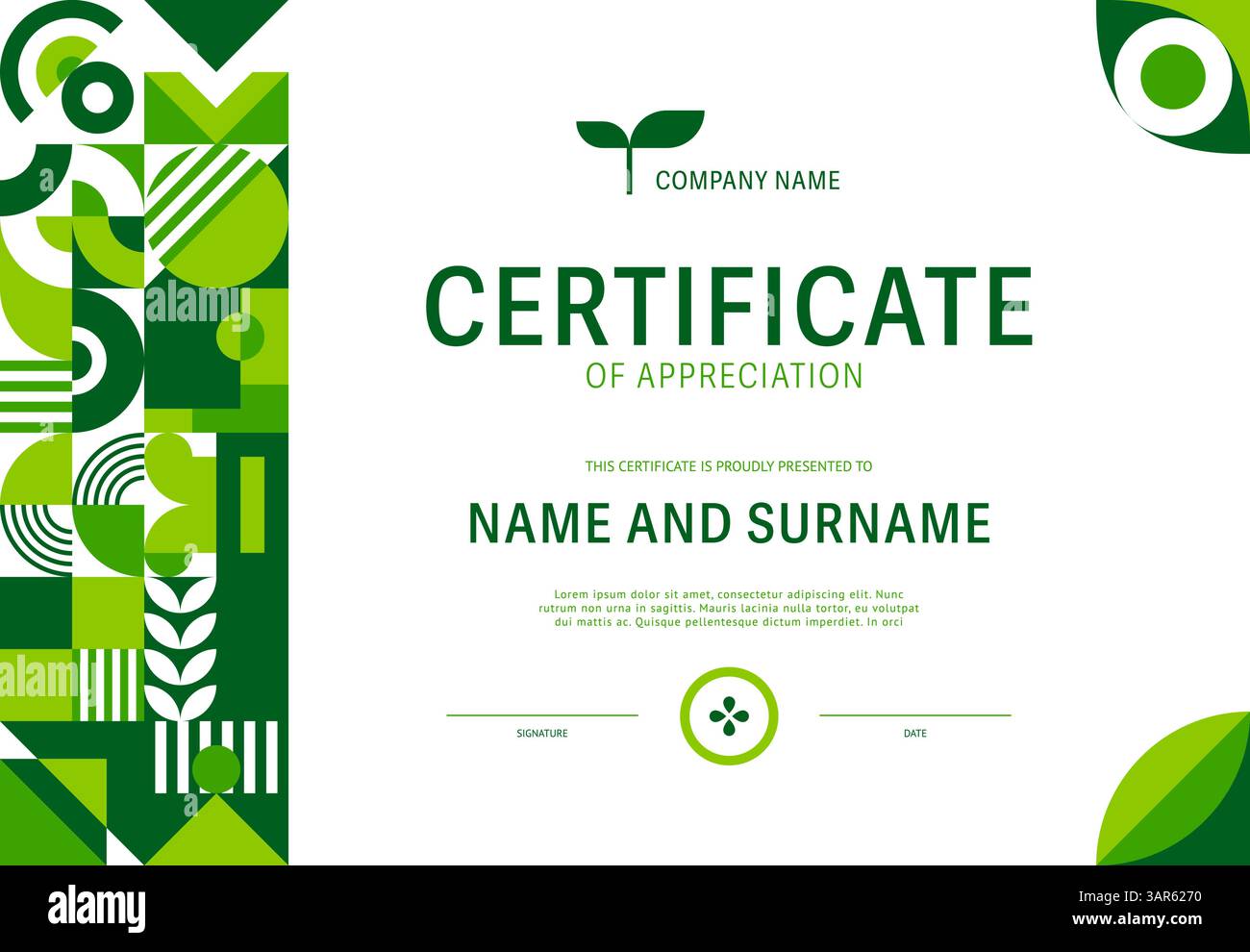 Environment ecology certificate template with green nature geometric