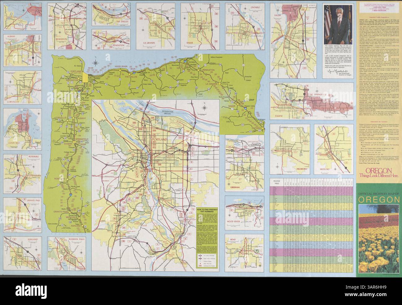 The reverse side of Oregon's official highway map shows details of road ...