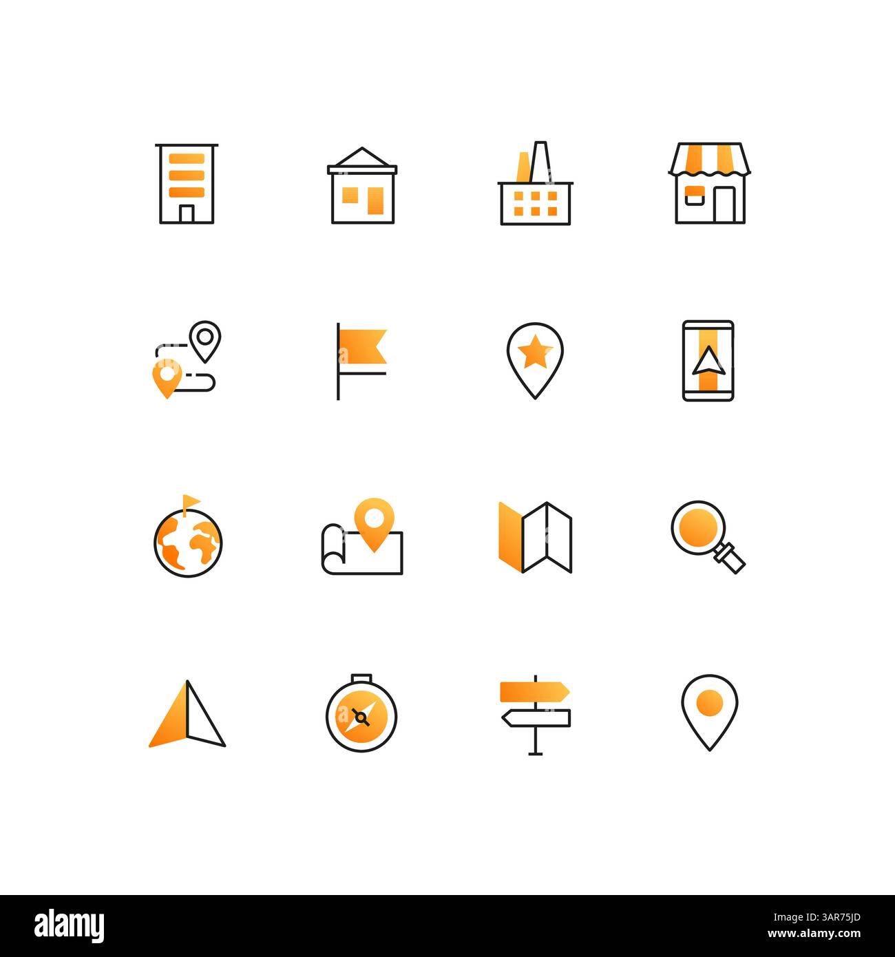 Business and location - line design style icons set Stock Vector Image ...