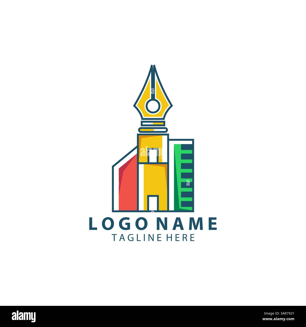 pen building logo design vector Stock Vector