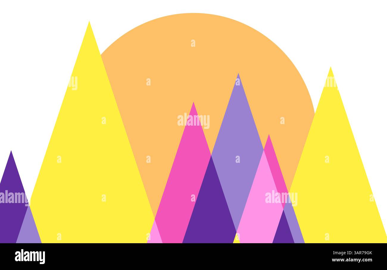 Abstract Mountain With Triangle Geometric and Sun Background Design Stock Vector