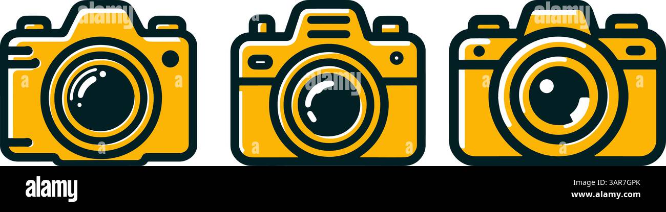 Yellow camera icon set. Photo Camera Sign. Stock Vector