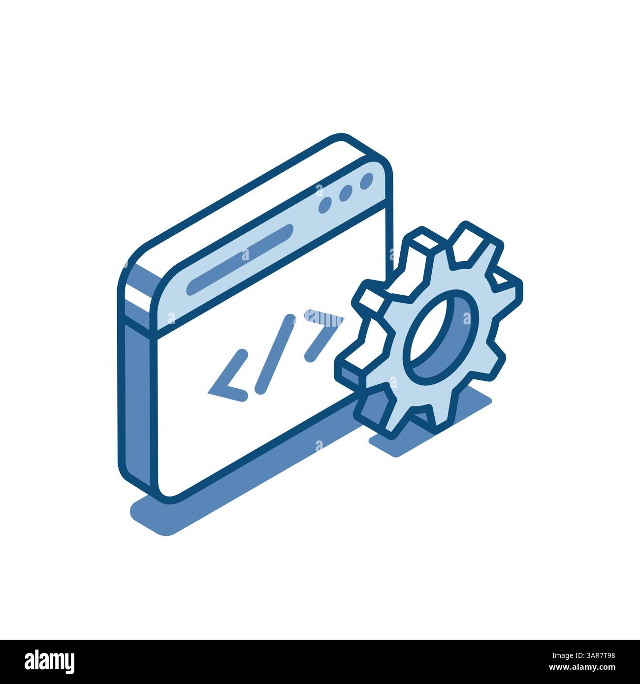 isometric vector window with program code and gear linear icon, in ...