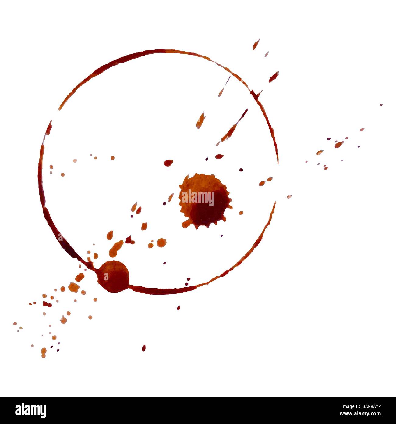Watercolor round spots of coffee, drops, splashes, spilled cup. Print. Stock Vector