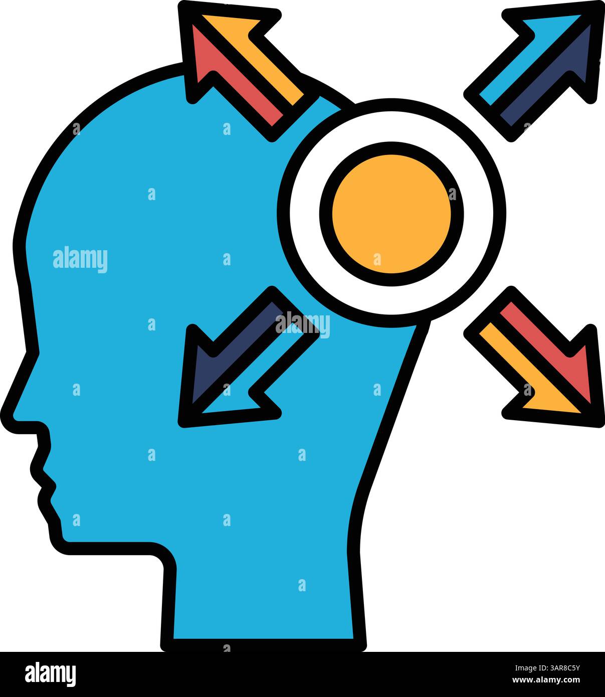 A blue head with arrows pointing in different directions. The arrows ...