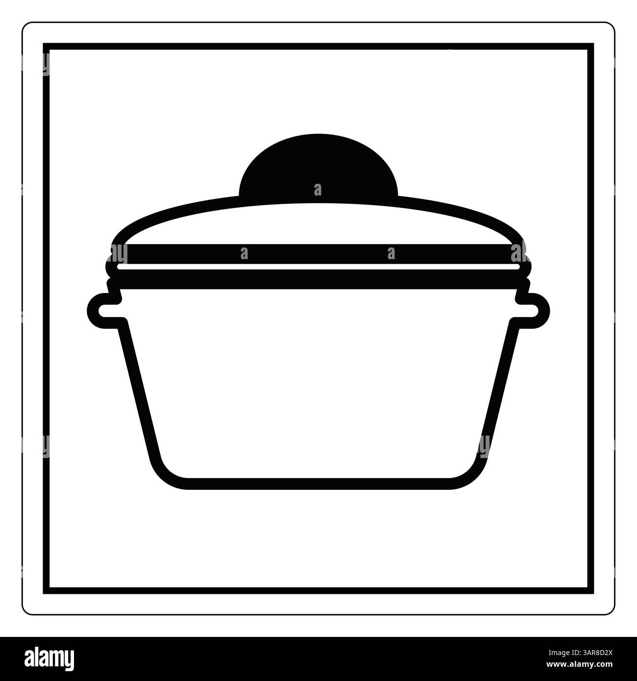 This is a simple black and white illustration of a cooking pot with a ...