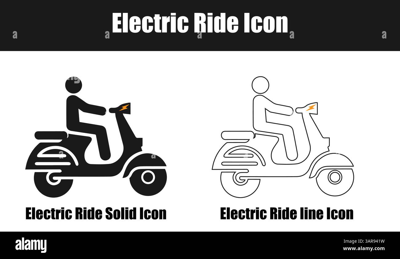 Electric Ride solid and line Icon or Silhouette on White Background. Stock Vector