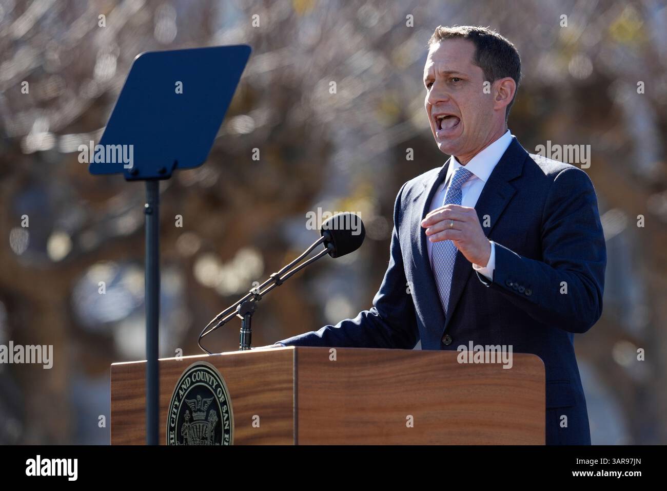 FILE - Mayor Daniel Lurie delivers his inaugural address outside City ...