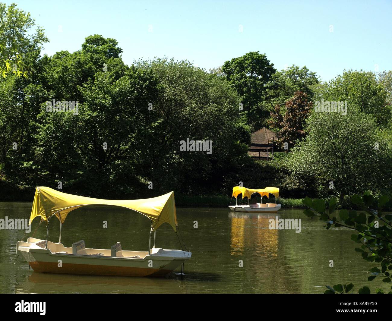 Boat ride in a full of greenery water park Stock Photo - Alamy