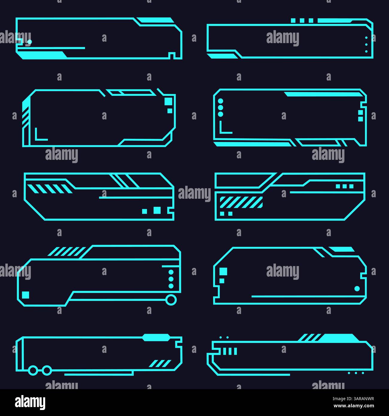 Holographic hud user interface elements, high tech bars and frames Stock Vector