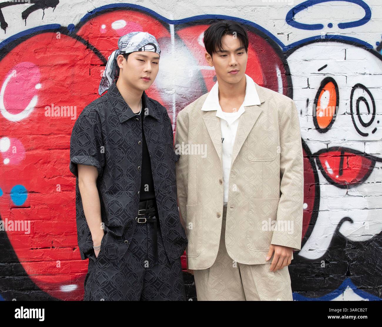 Seoul, South Korea. 17th Apr, 2025. (L to R) South Korean singer Shownu ...