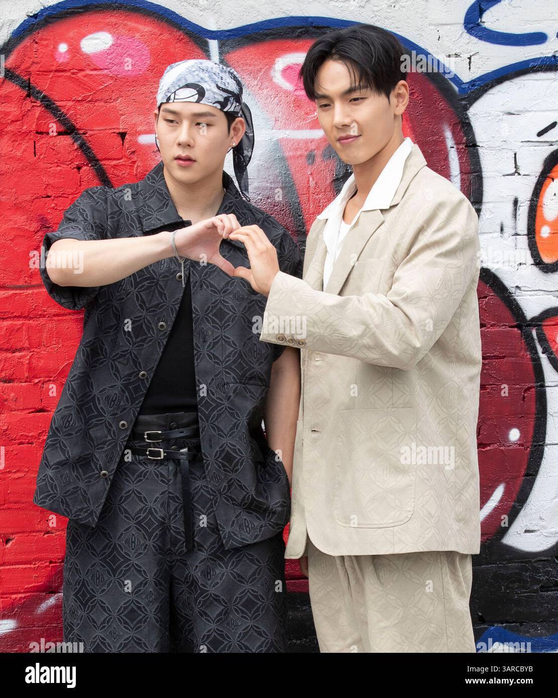 Seoul, South Korea. 17th Apr, 2025. (L to R) South Korean singer Shownu ...