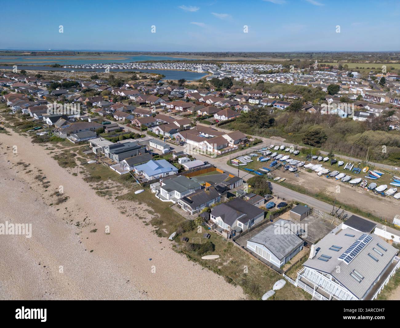 Aerial view of a residential part of Pagham, West Sussex, UK. Stock Photo